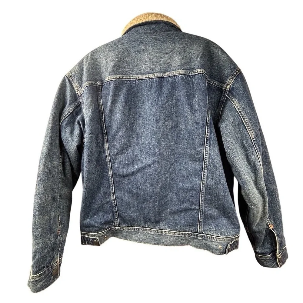 American Eagle Men's Sherpa Lined Denim Trucker Jacket Blue‎ Size M